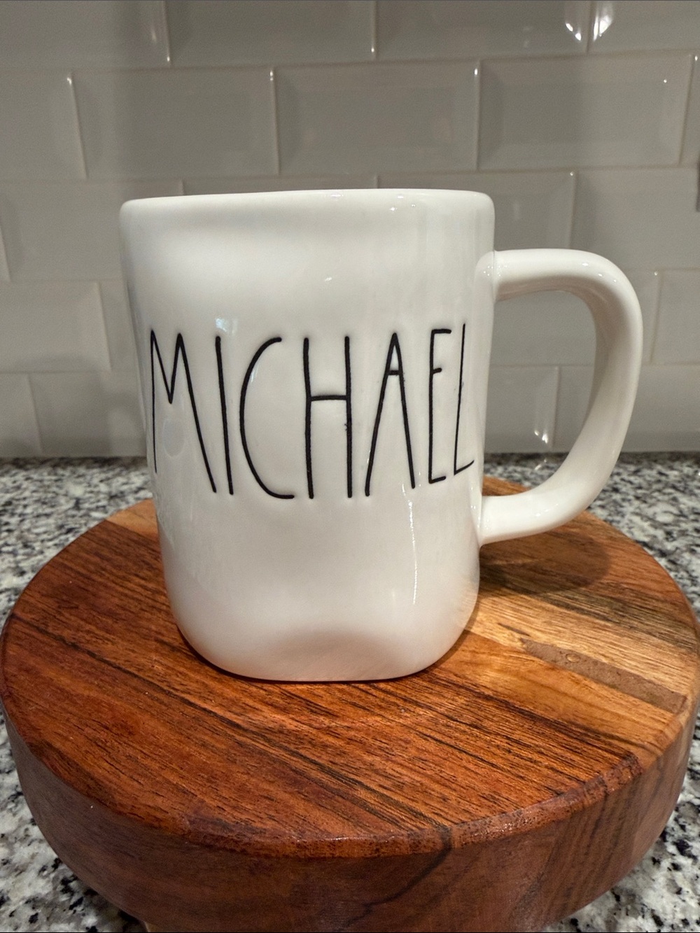 Rae Dunn White Ceramic Mug with Black 'MICHAEL' Lettering